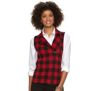 Chaps by Ralph Lauren 2X Red Black Buffalo Check Zip Cardigan Sweater Vest Plus